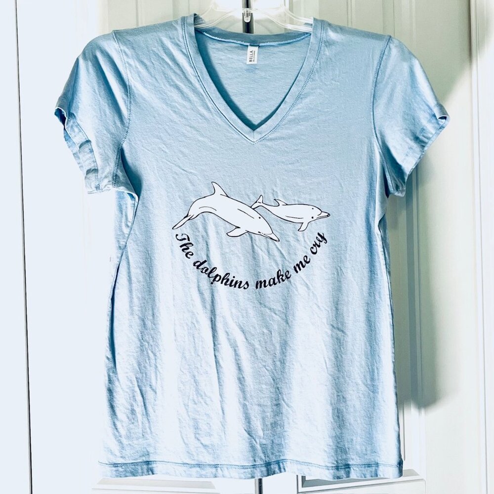 "The Dolphins Make Me Cry" Tee Shirt in Blue (M) New Without Tag